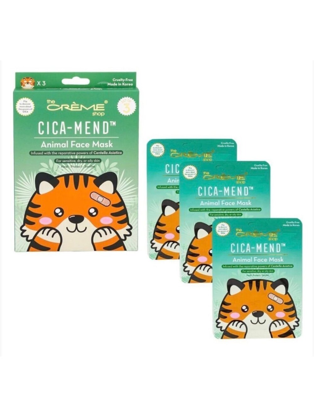 The Crème Shop Cica-Mend Animal Face Mask 3 Pack